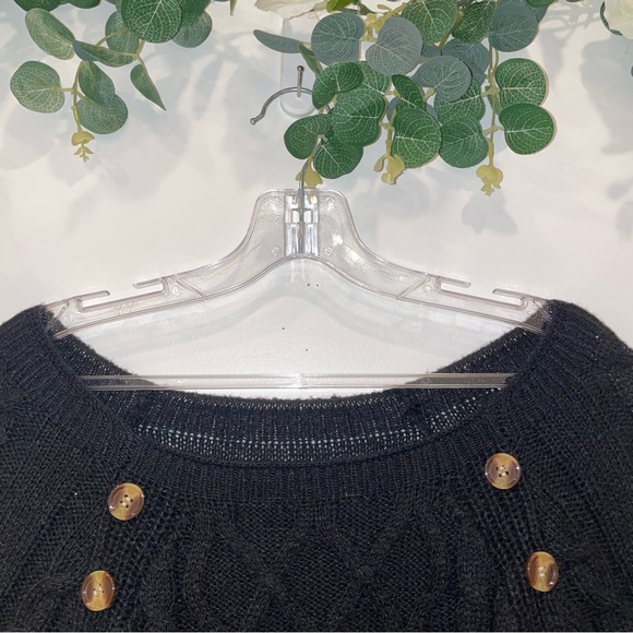 Black Cable Knit Sweater with Button Accents - Picture 7 of 8